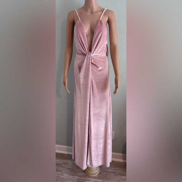 TOBI rose velvet twist front deep plunge maxi dress S NWT - Picture 2 of 12